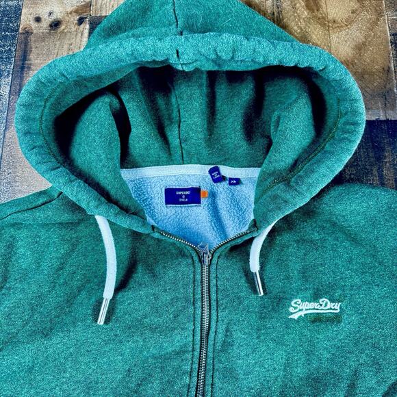 SUPERDRY Full Zip Sport HOODIE Mens XL Green Athletic Outdoor Casual Streetwear - Picture 2 of 12